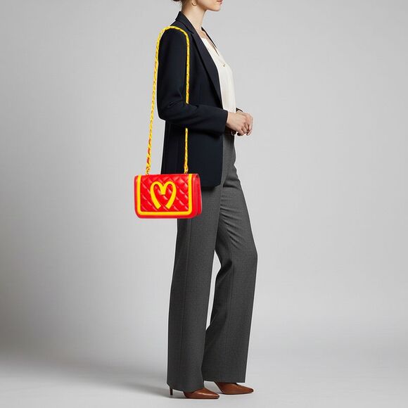 Moschino Mcdonald's Red/yellow Quilted Leather Flap Shoulder Bag - Picture 2 of 7